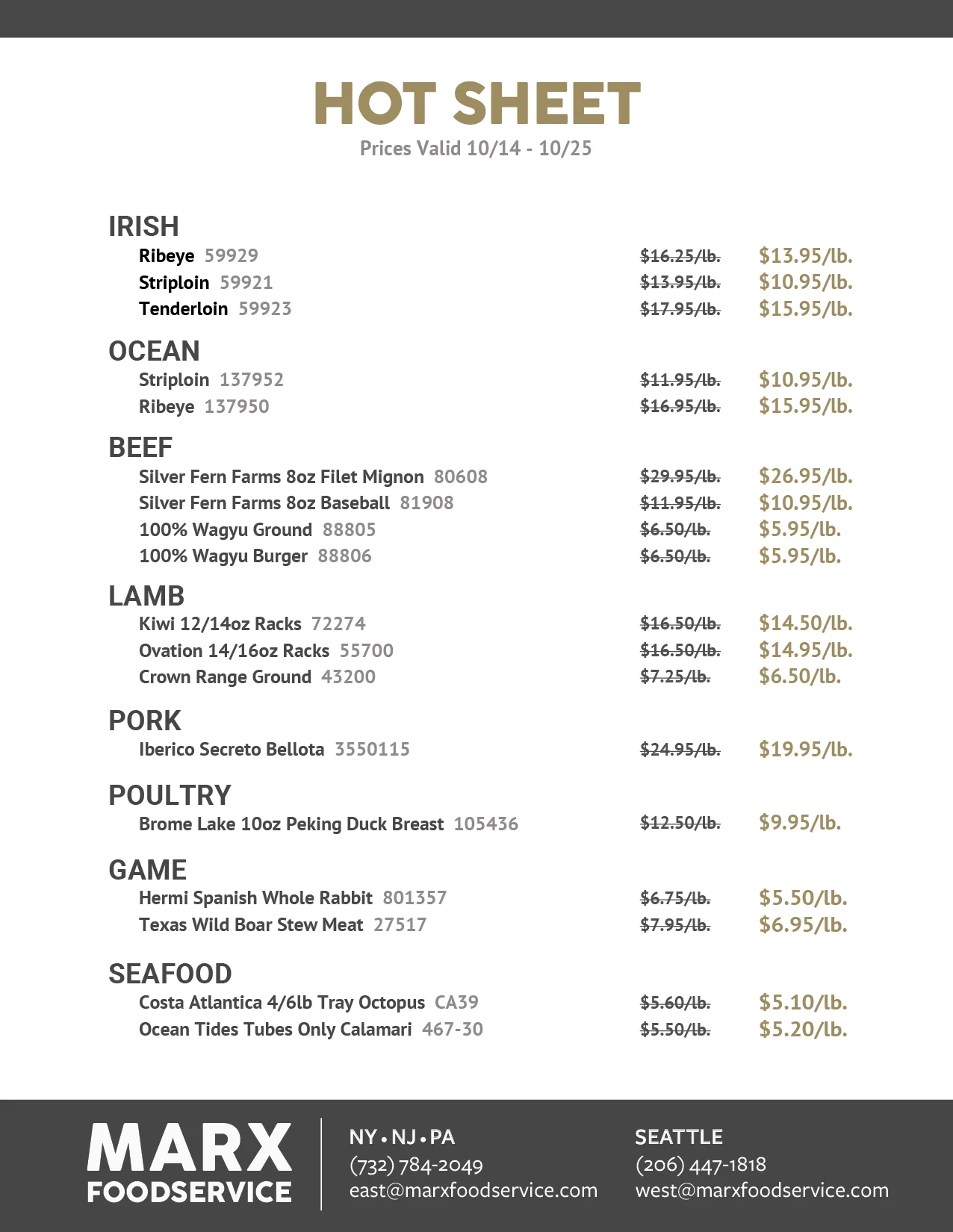 Marx Foodservice East Coast Hotsheet