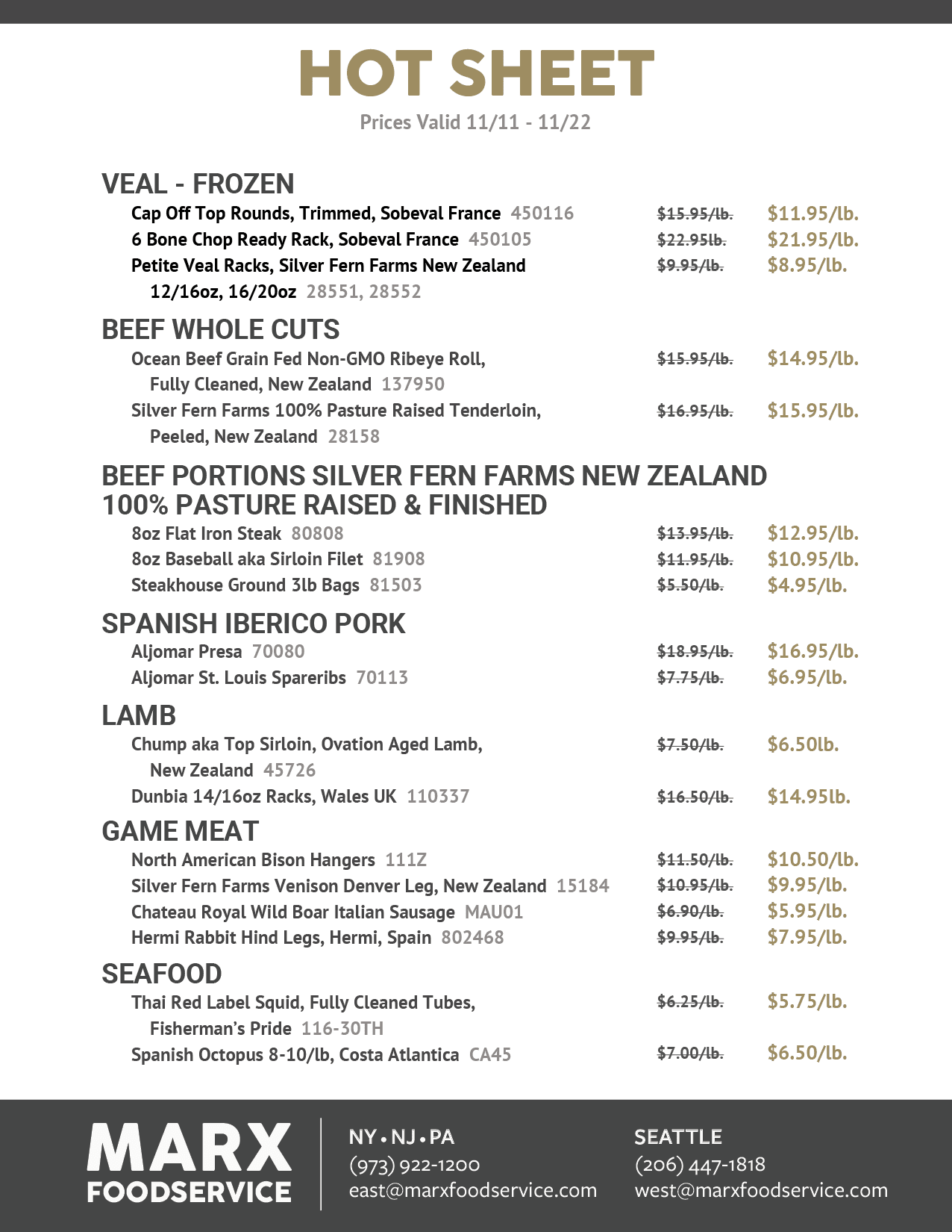 Marx Foodservice East Coast Hotsheet