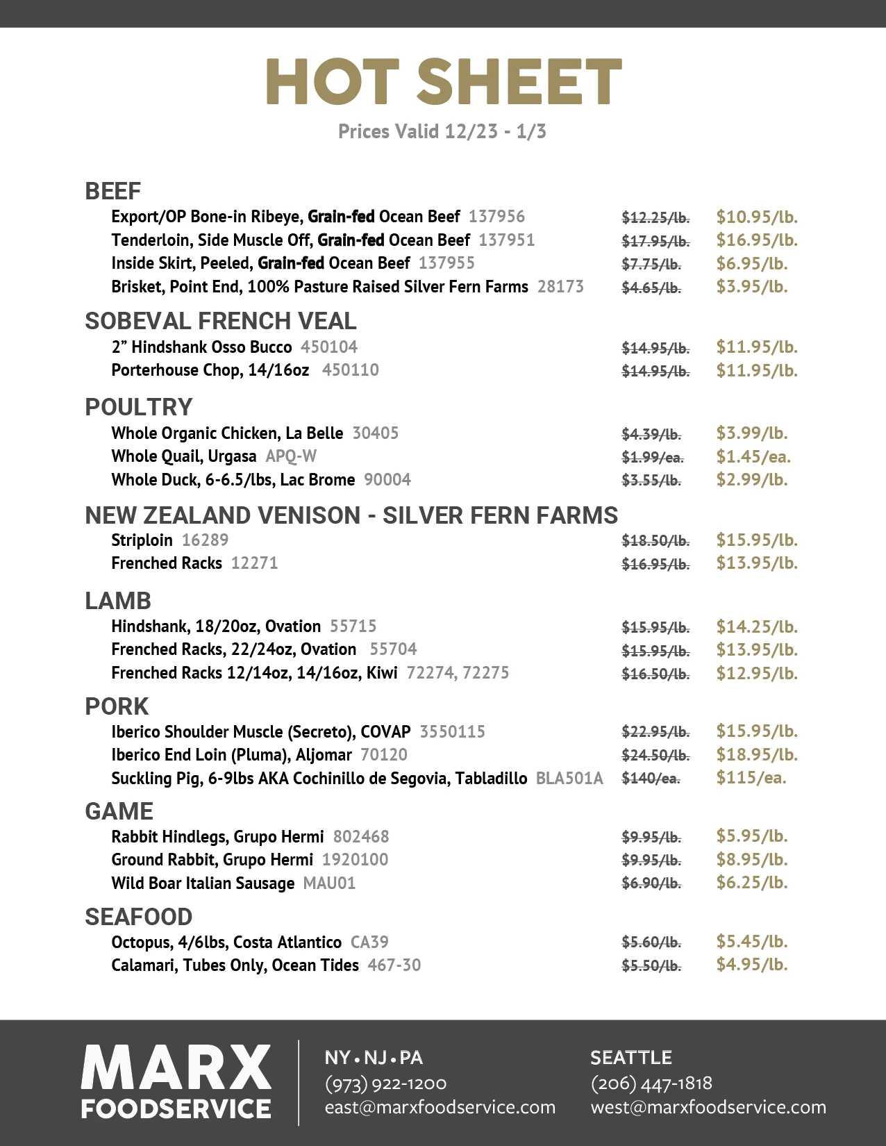 Marx Foodservice East Coast Hotsheet