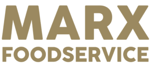 Marx Foodservice logo, gold letters, double stacked on a transparent background. 