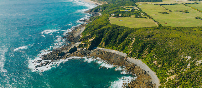 Green pasture lands along the coast of Southern Australia.